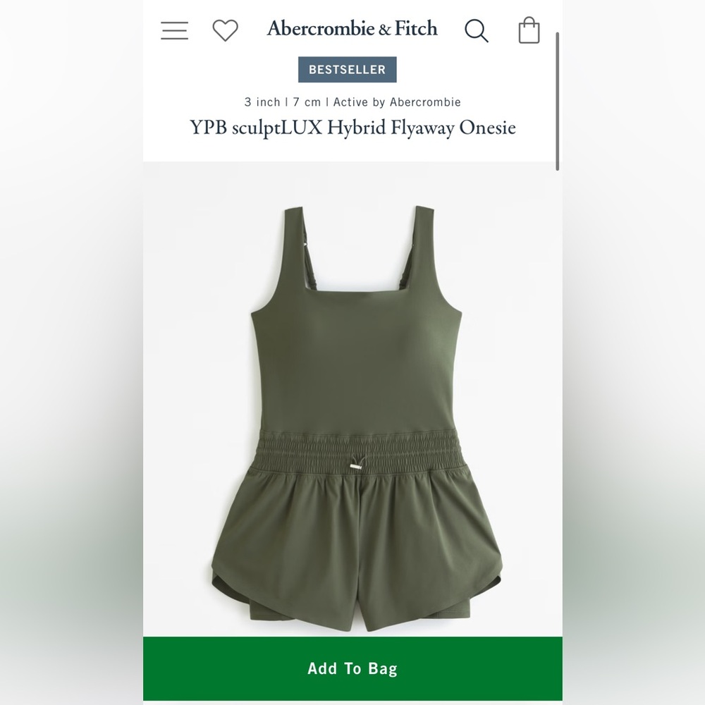 Abercrombie & Fitch Women's YPB sculptLUX Hybrid Flyaway Onesie- Desert Olive